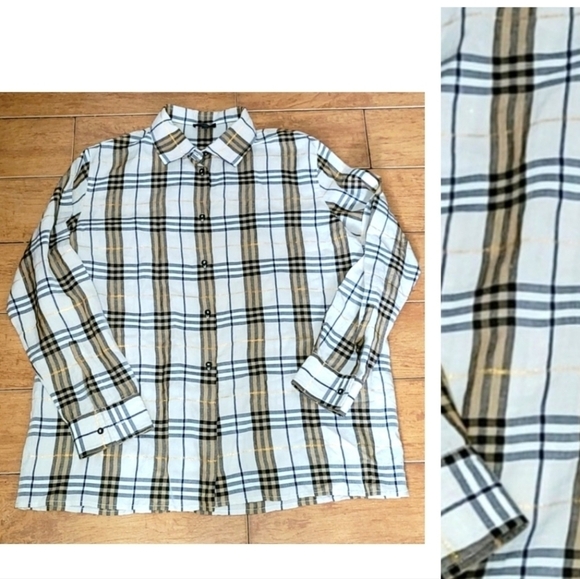 Burberry London Nova Check Plaids With Gold Metallic Details Shirt Size 14 - Picture 1 of 10